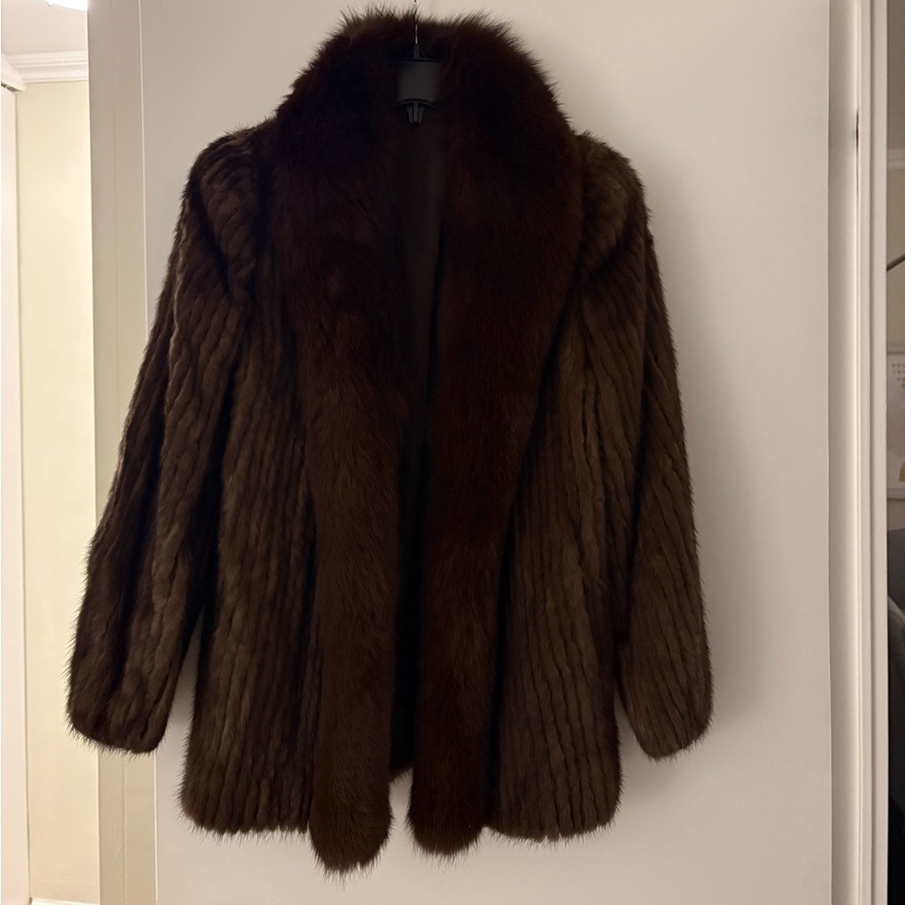 Vintage Dark Brown MINK Fox Fur Collar Coat